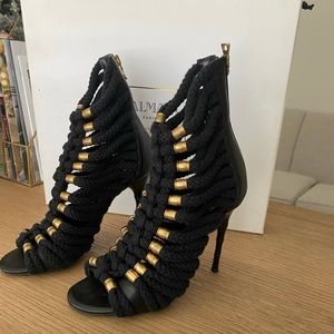 Balmain ikki leather and cotton sandals